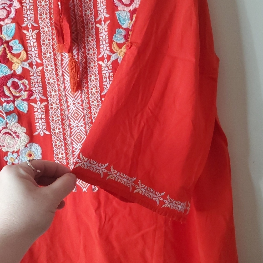 Andree By Unit Womens Plus Size BoHo Embroidered Spring Summer Blouse Top 1X - Picture 3 of 9